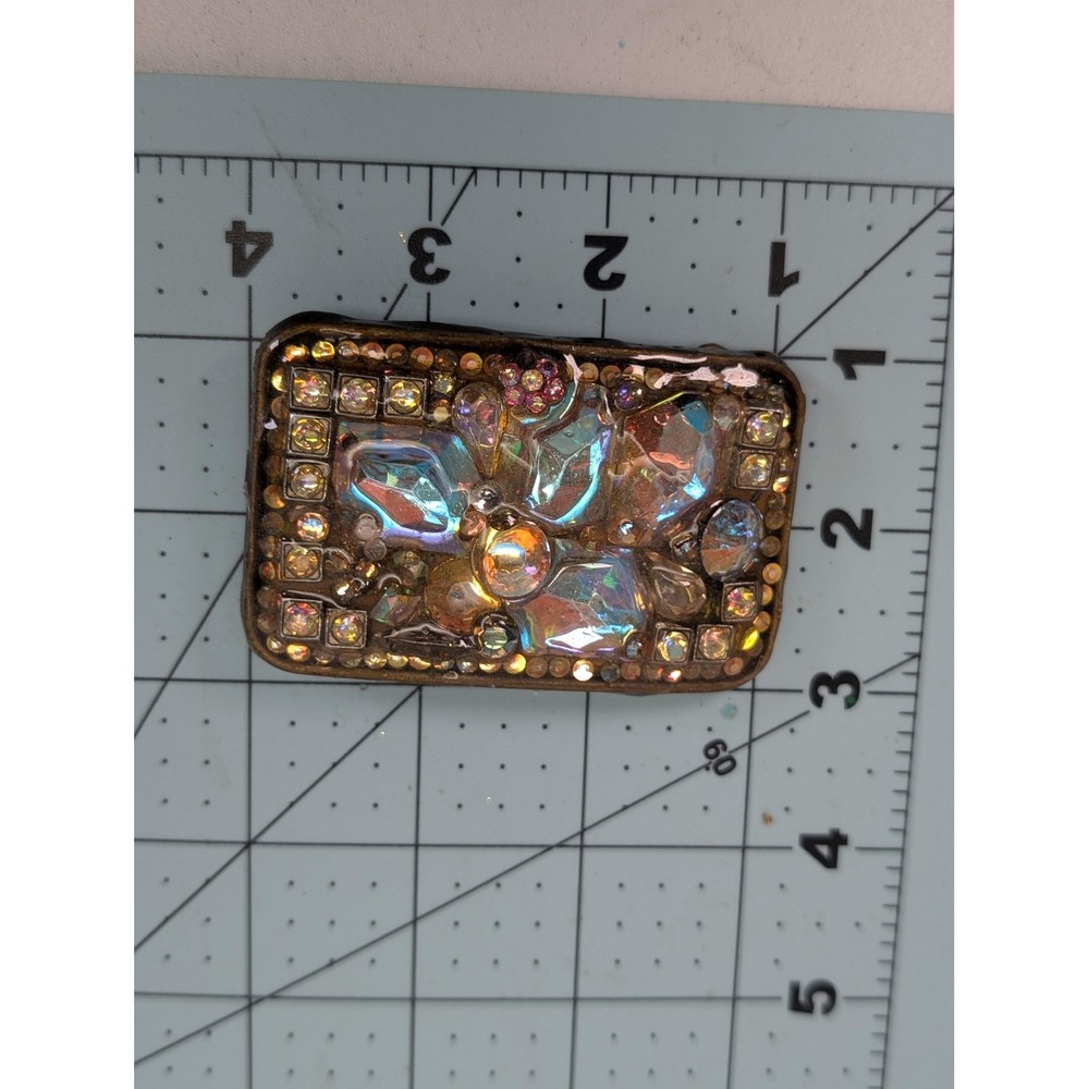 Jeweled Belt Buckle Womens Multi Color Rhinestone Rectangular Metal Statement
